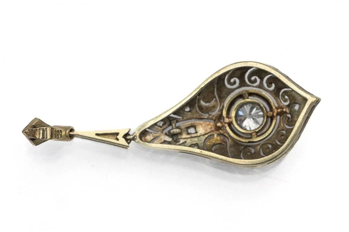 Art Deco yellow gold and diamond pendant style 1940  - Image 5