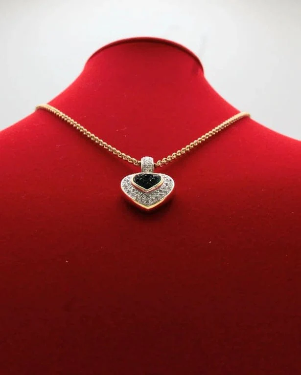 Pendentif cœur en or bicolore 750/000, saphirs et diamants - Image 2