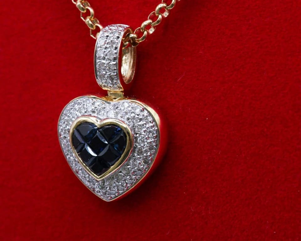 Pendentif cœur en or bicolore 750/000, saphirs et diamants - Image 7