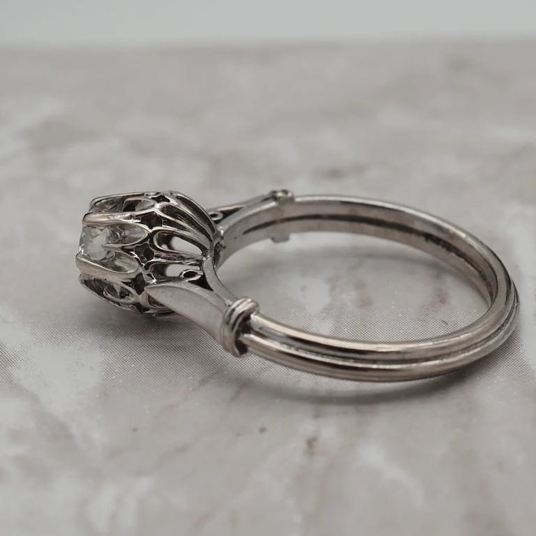 Old solitaire, platinum diamond - Image 2