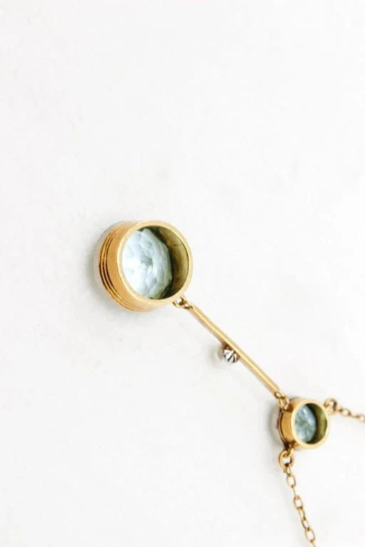 Antique yellow gold necklace and platinum, aquamarines and pearls  - Image 11