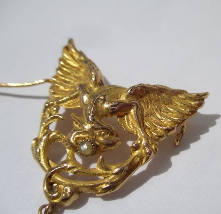 1900 gold pearl chimera pendant brooch - Image 6