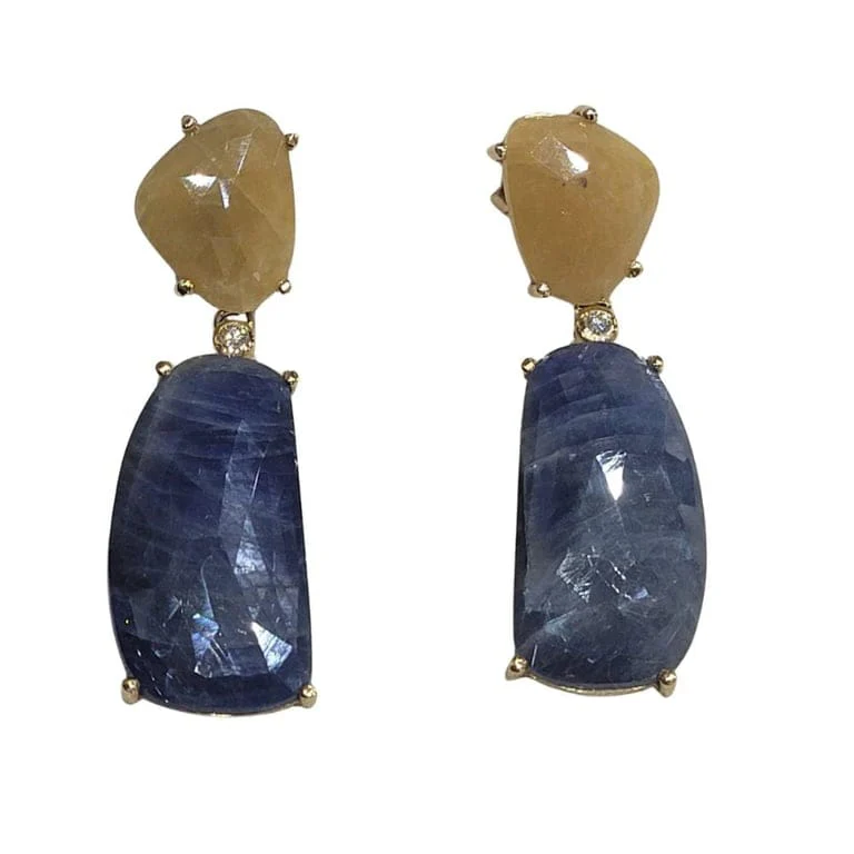 Blue and yellow sapphire earrings with diamonds