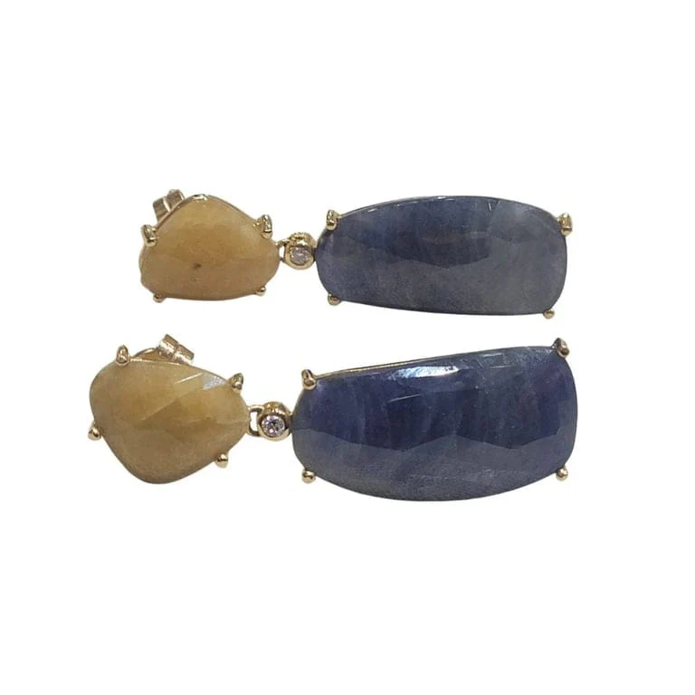 Blue and yellow sapphire earrings with diamonds - Image 3