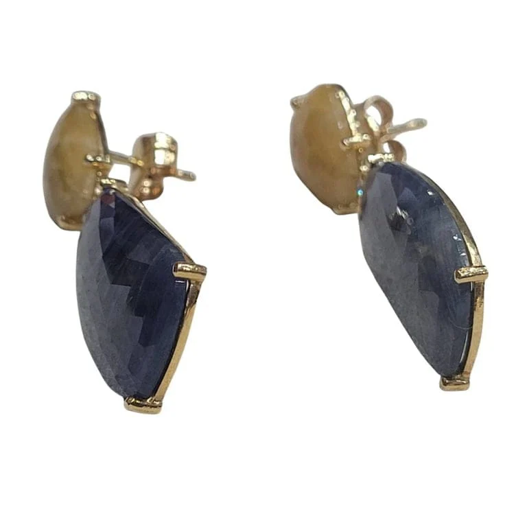 Blue and yellow sapphire earrings with diamonds - Image 4