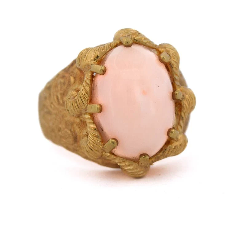 Anello oro giallo corallo rosa anni '50