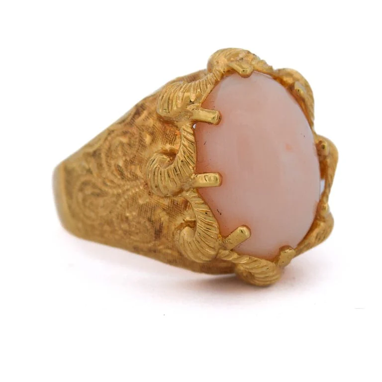 Anello oro giallo corallo rosa anni '50 - Image 3