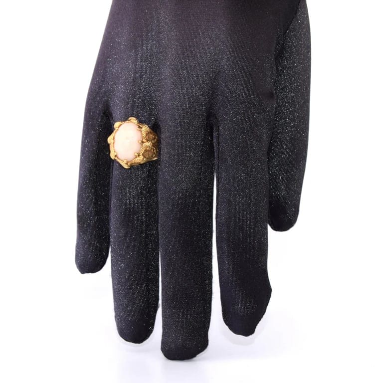 Anello oro giallo corallo rosa anni '50 - Image 9