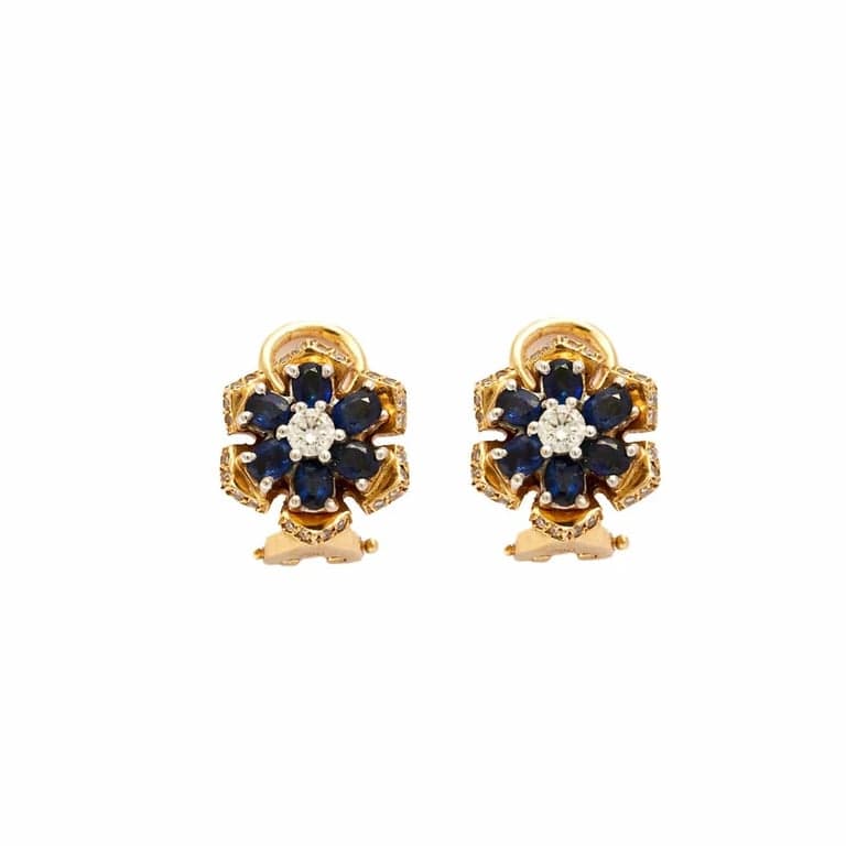 Yellow gold sapphire diamond earrings