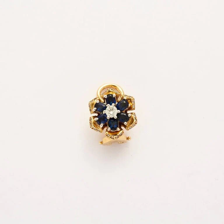 Yellow gold sapphire diamond earrings - Image 3