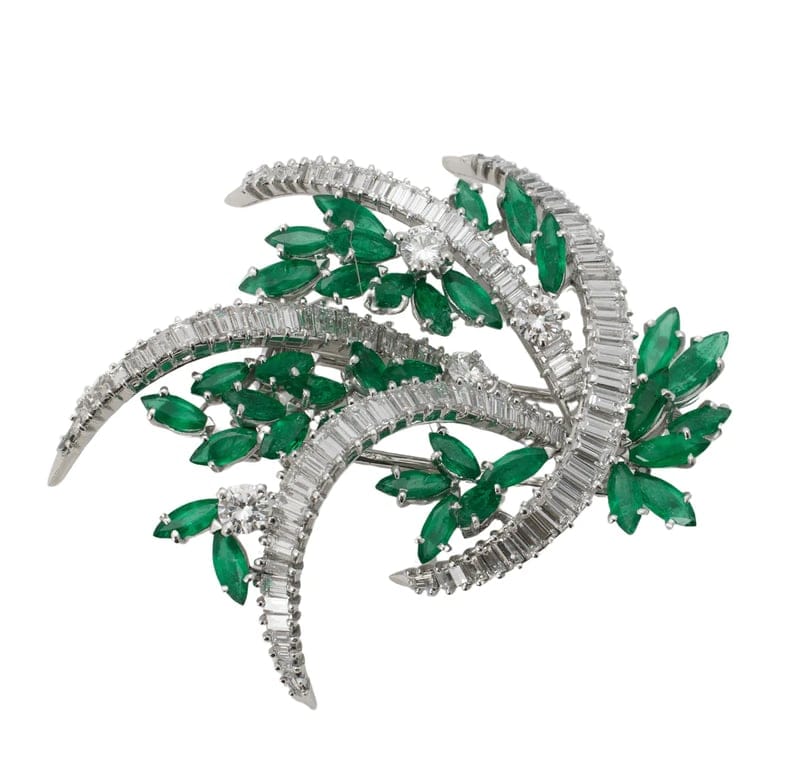Emerald and diamond brooch