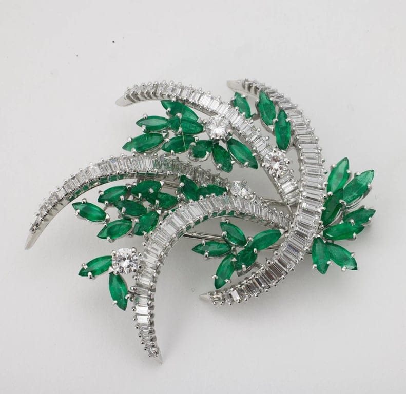 Emerald and diamond brooch - Image 2
