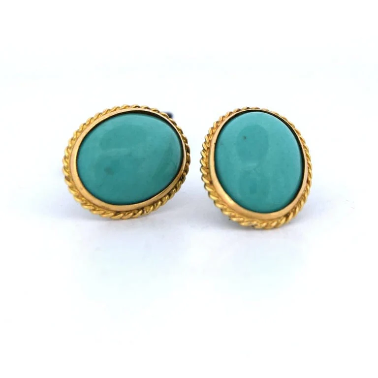 Boucles d’oreilles vintage - Turquoise cabochon en or jaune 18 ct