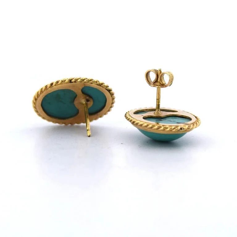 Boucles d’oreilles vintage - Turquoise cabochon en or jaune 18 ct - Image 5