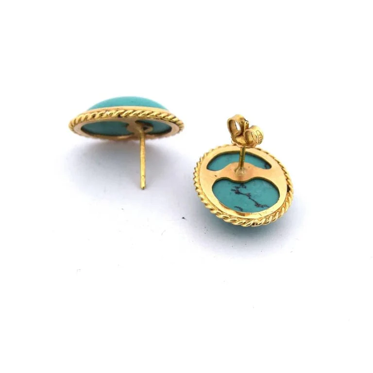 Boucles d’oreilles vintage - Turquoise cabochon en or jaune 18 ct - Image 6