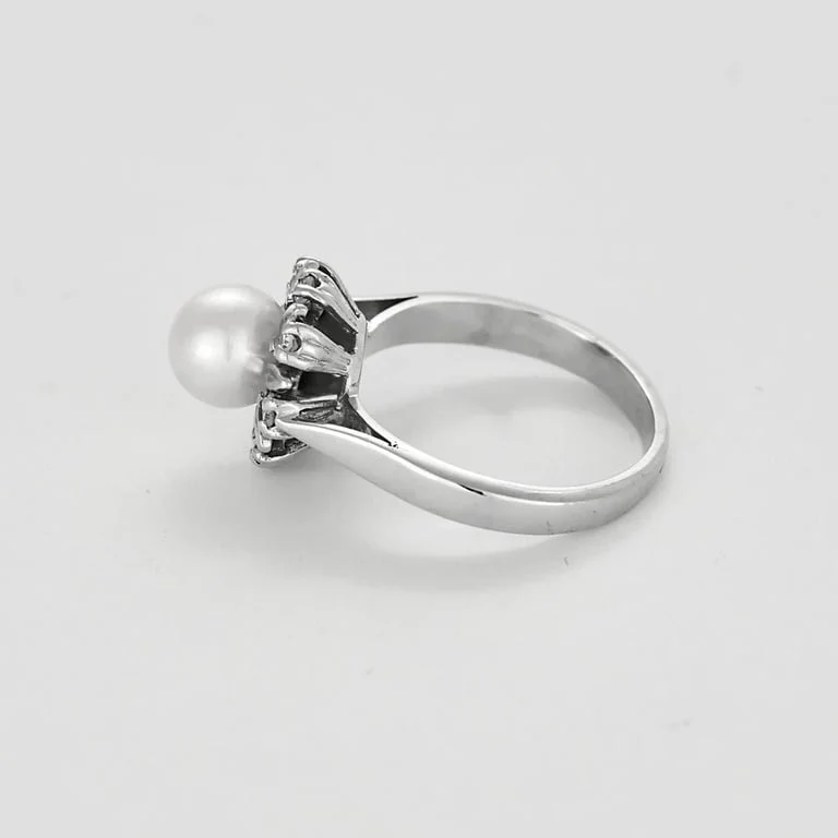 Leaf Ring Perlée white gold, pearl and diamonds - Image 4