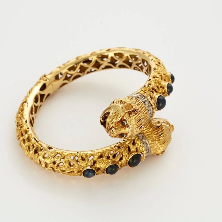 Ciselé yellow gold sapphire bracelet - Image 3