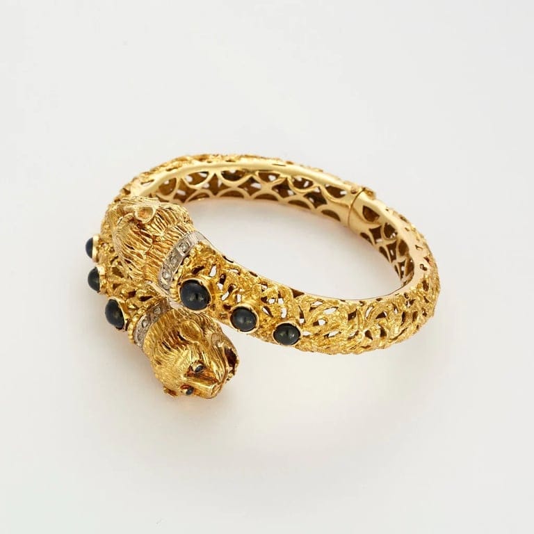 Ciselé yellow gold sapphire bracelet - Image 4