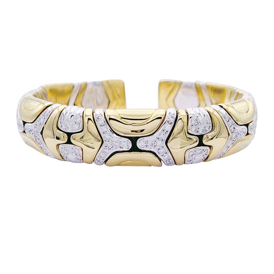 Two gold, diamond bangle bracelet.