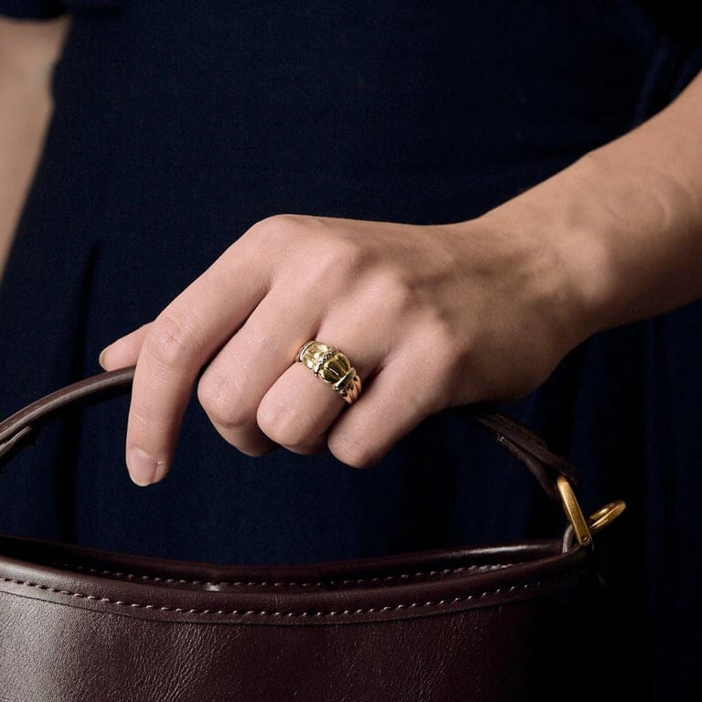 Domed Band Ring in Two Golds and Diamonds - Image 2