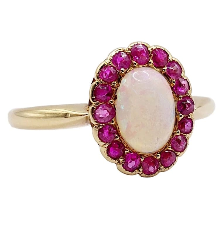 Ring Daisy antique gold opal and ruby cabochon - Image 4