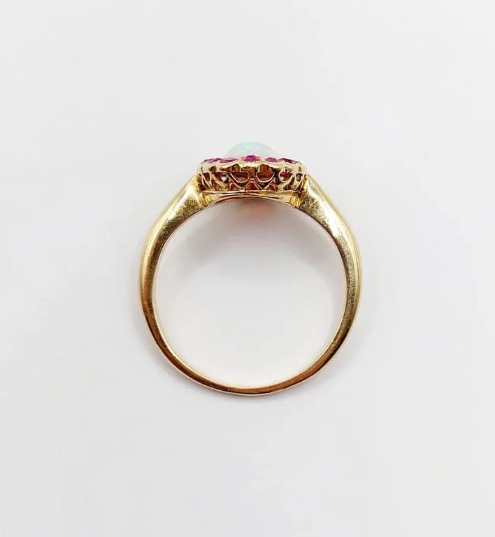 Ring Daisy antique gold opal and ruby cabochon - Image 6