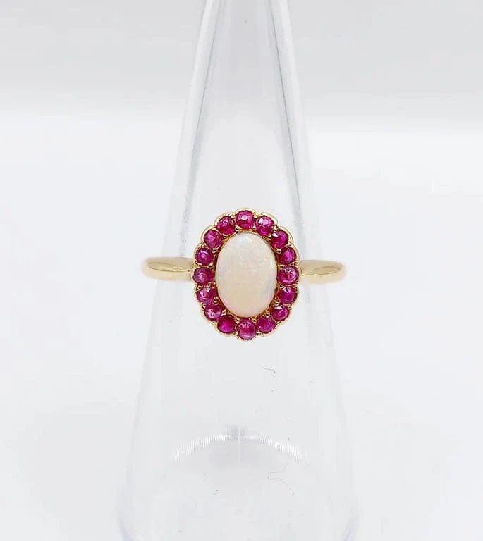 Ring Daisy antique gold opal and ruby cabochon - Image 7