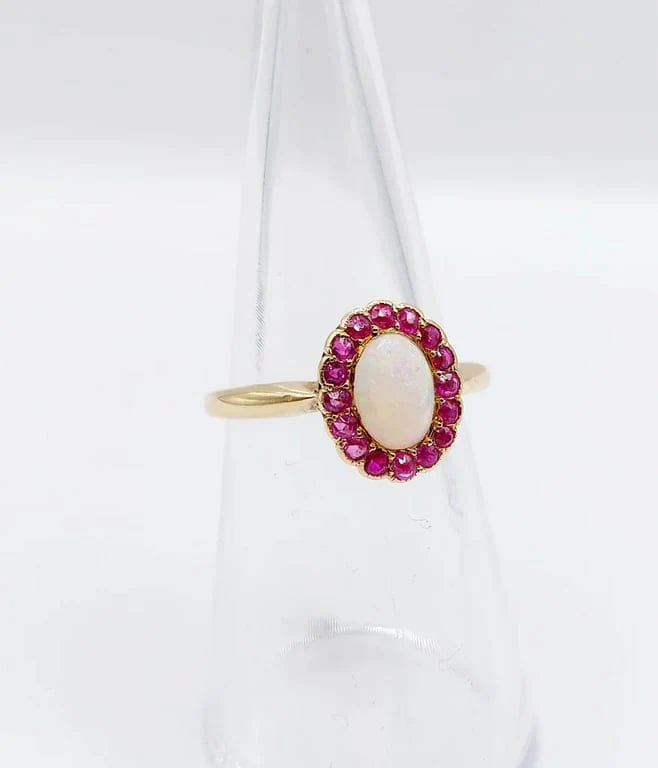 Ring Daisy antique gold opal and ruby cabochon - Image 8