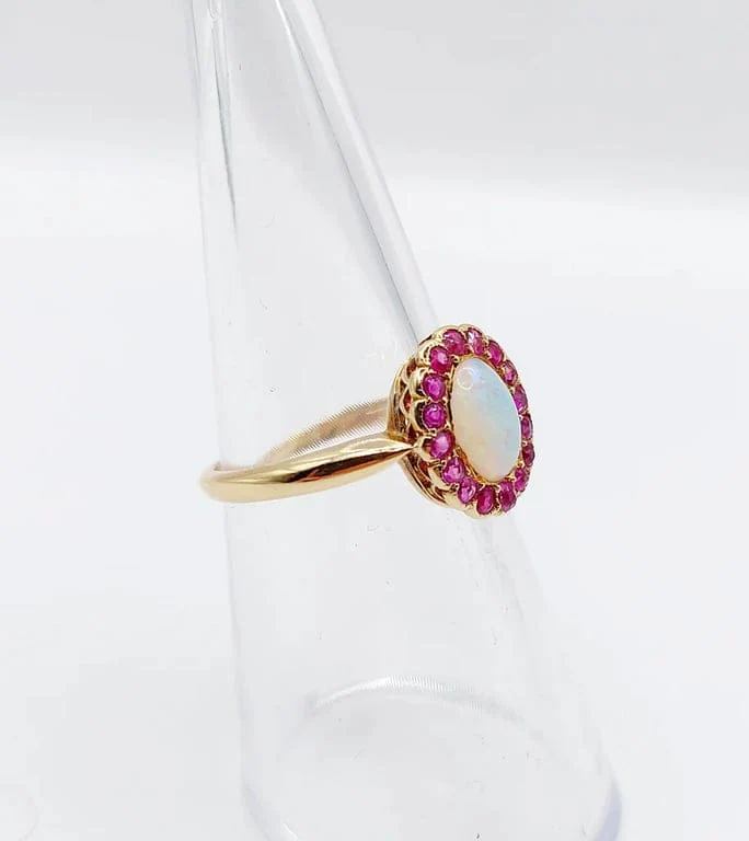 Ring Daisy antique gold opal and ruby cabochon - Image 9