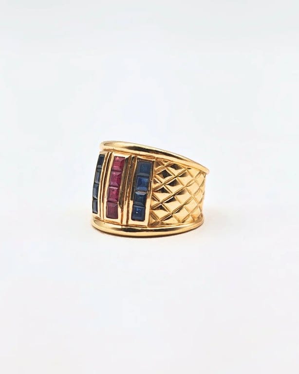 Ring with sapphires and rubies in 18k yellow gold 1.6 ct  - Image 3