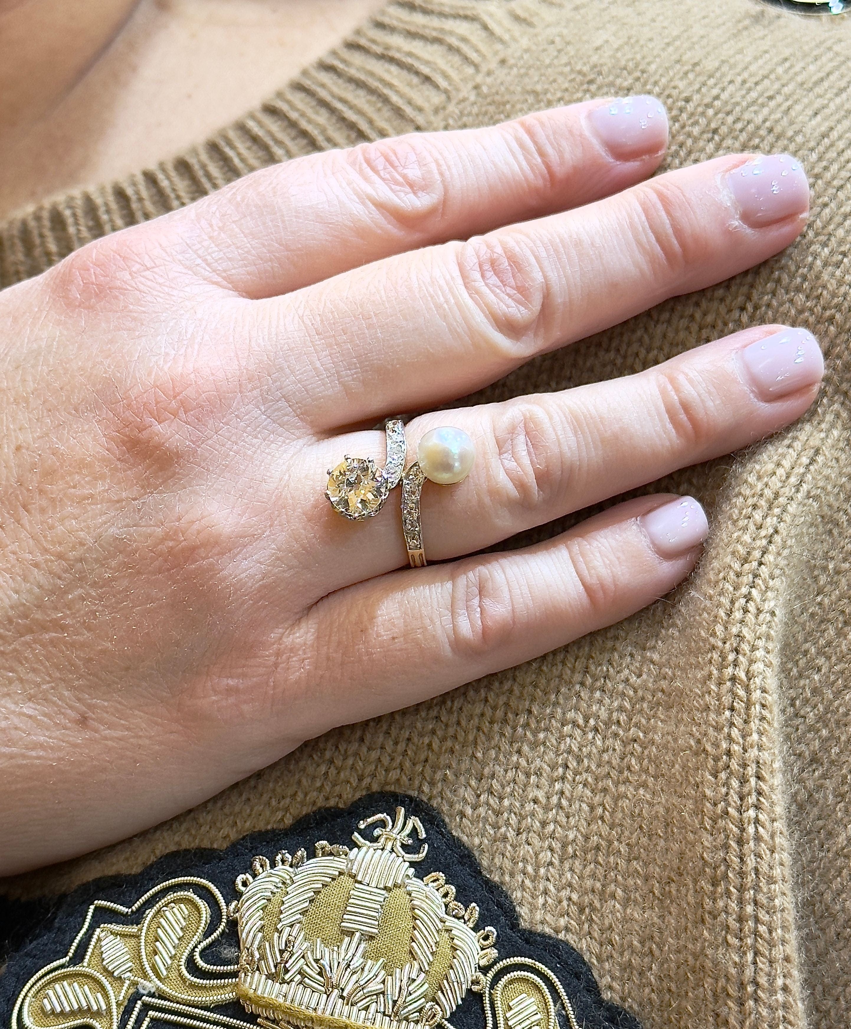 Antique gold ring and platinum, diamonds and pearl - Image 6