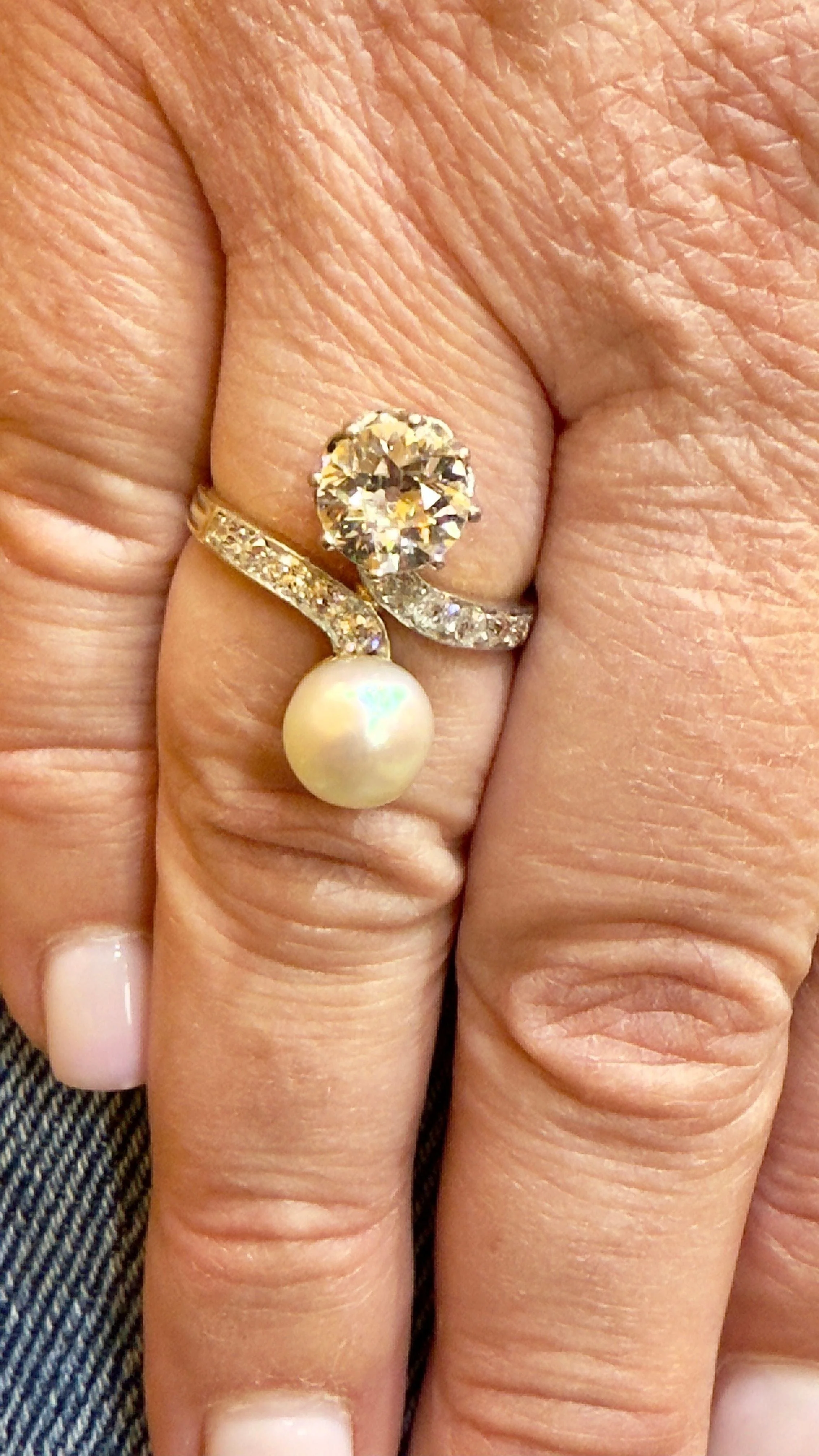 Antique gold ring and platinum, diamonds and pearl - Image 7