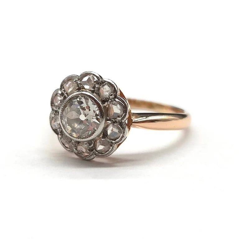 Art Deco ring in 18k rose gold and platinum with diamonds  - Image 3