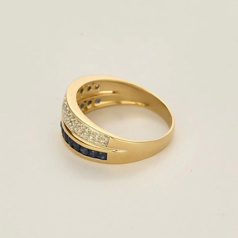 Yellow gold ring, Sapphires and Diamonds  - Image 4