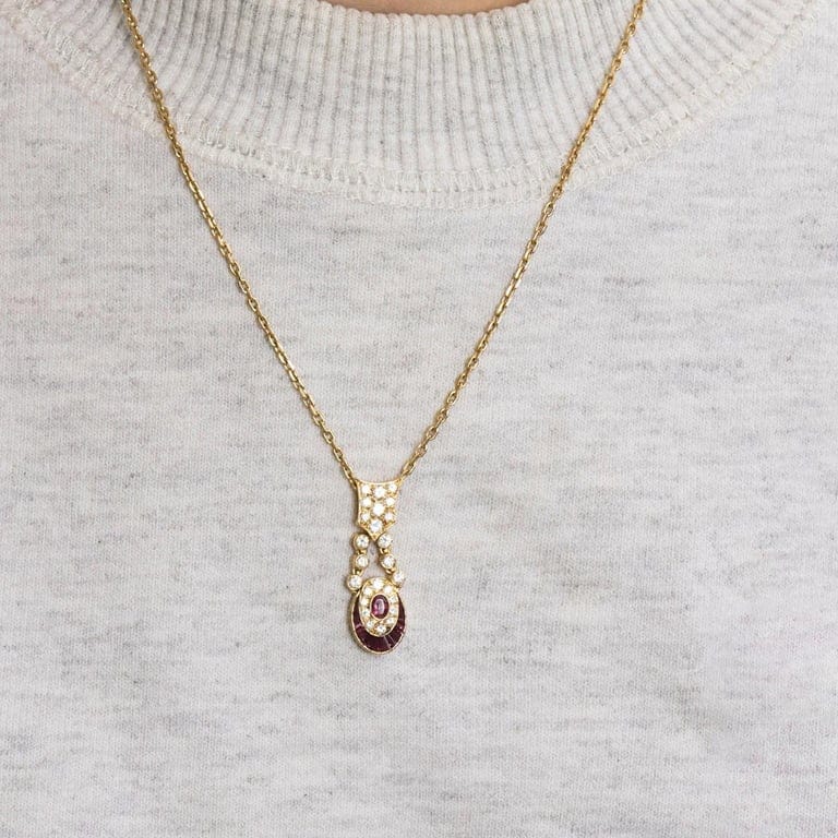Yellow gold diamond ruby necklace - Image 2
