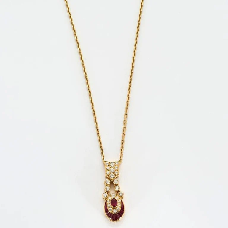 Yellow gold diamond ruby necklace - Image 3