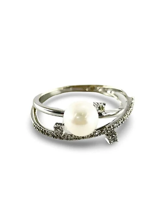Gold pearl and diamond ring