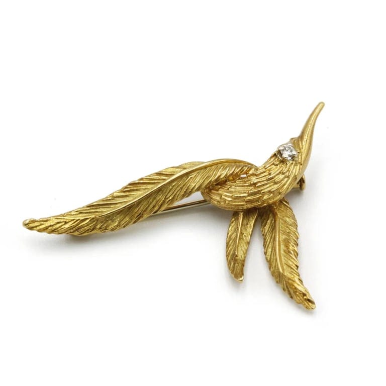 Yellow gold diamond bird brooch - Image 2