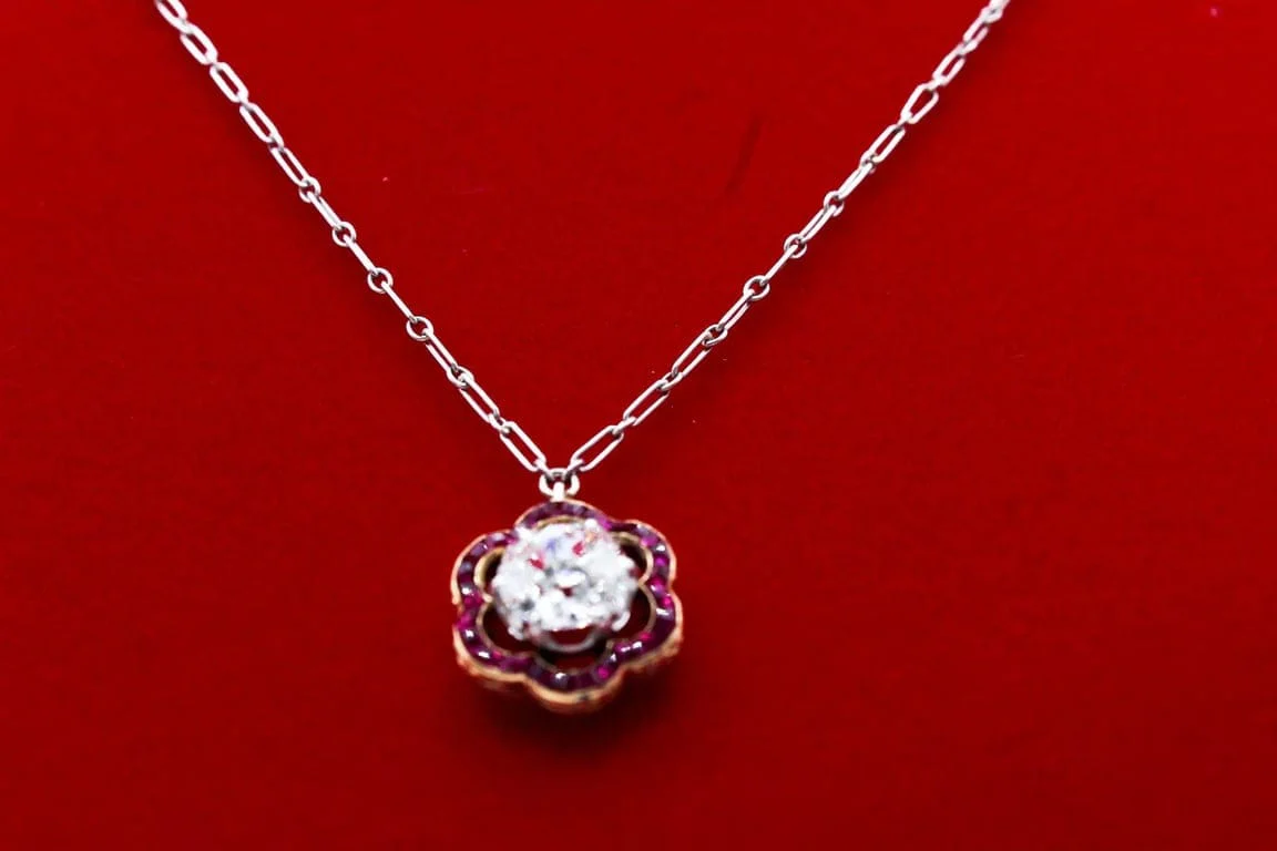 Old necklace Daisy diamond and ruby  - Image 14