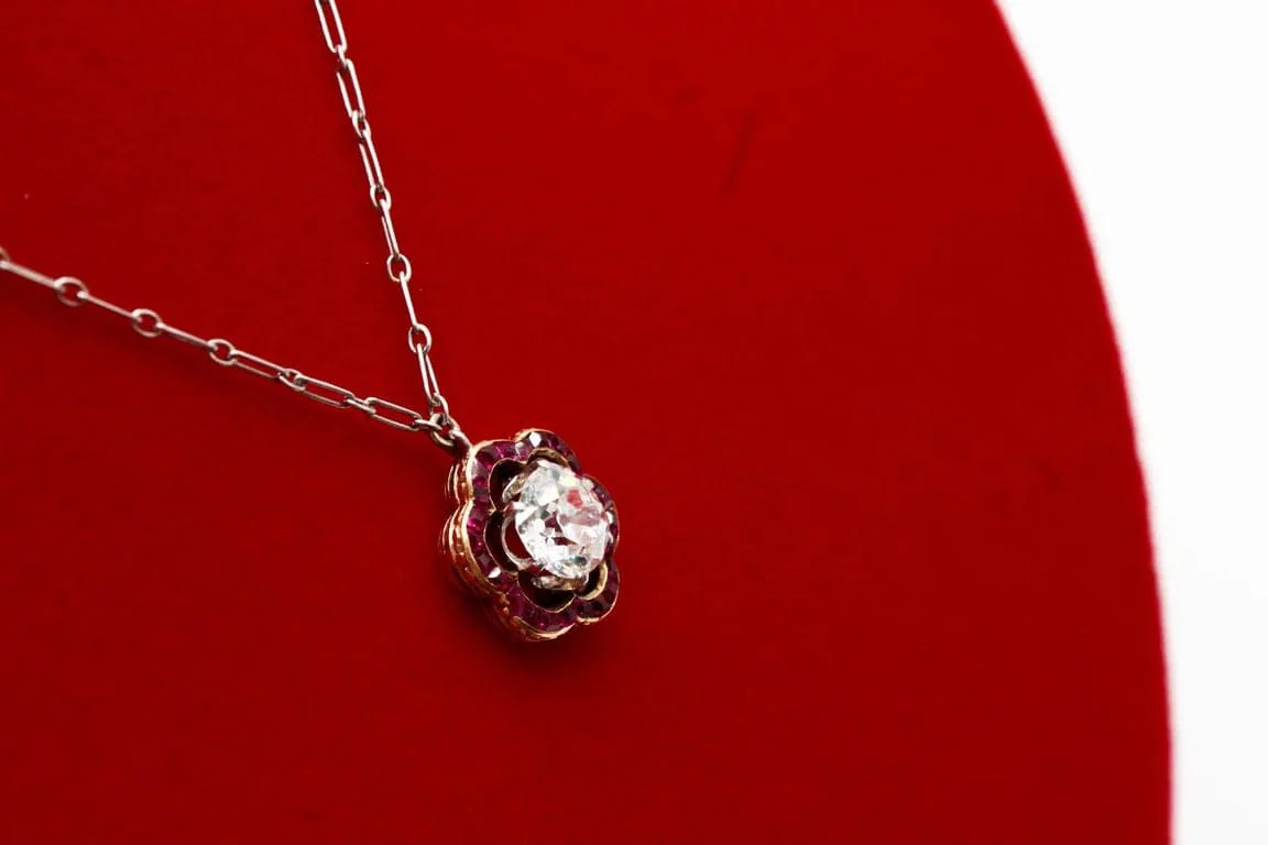 Old necklace Daisy diamond and ruby  - Image 6