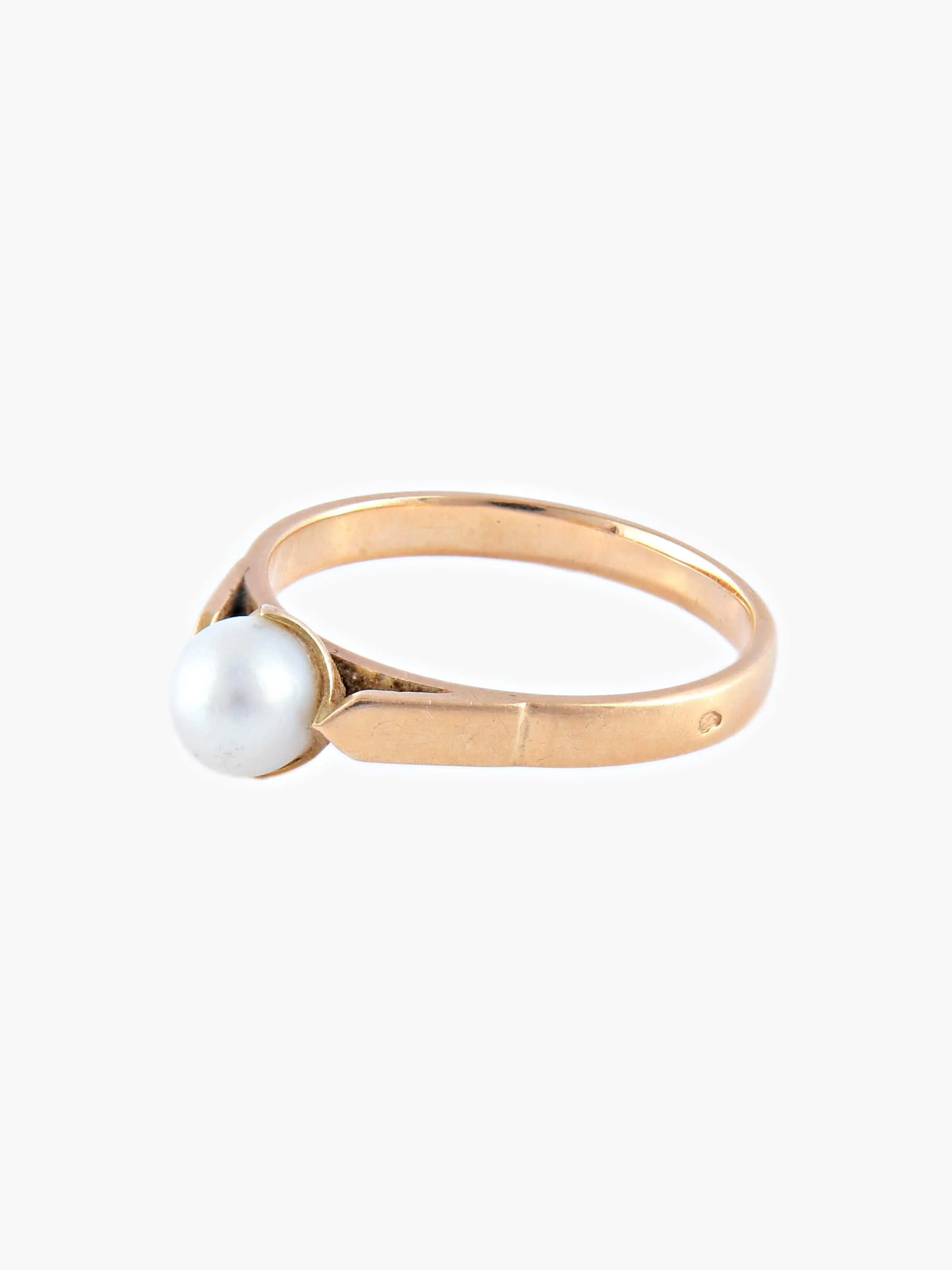 Old Yellow Gold Pearl Ring - Image 7