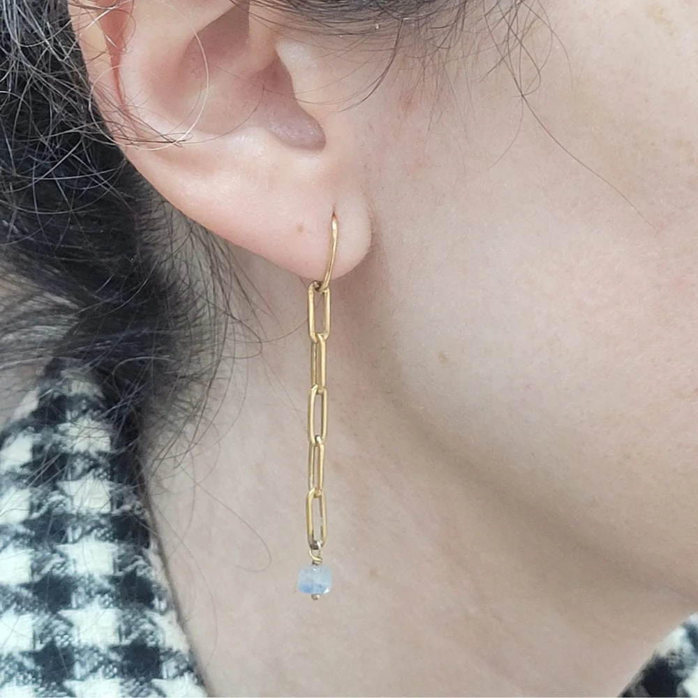Earrings - Detachable earrings in 18k yellow gold and kyanites  - Image 2