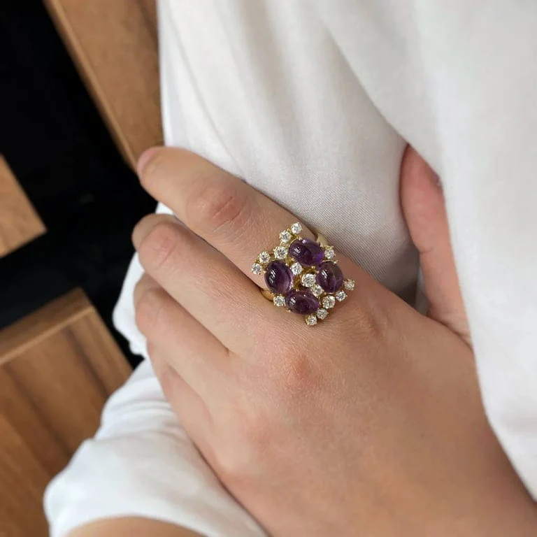 Ring - Gold, amethysts and diamonds - Image 4