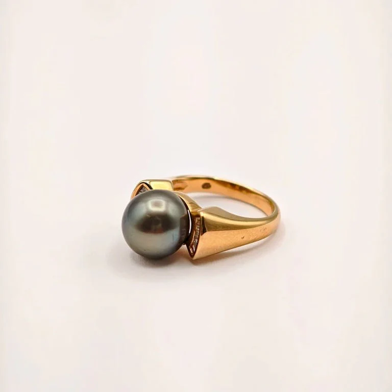 Yellow gold ring, pearl and diamond - Image 3
