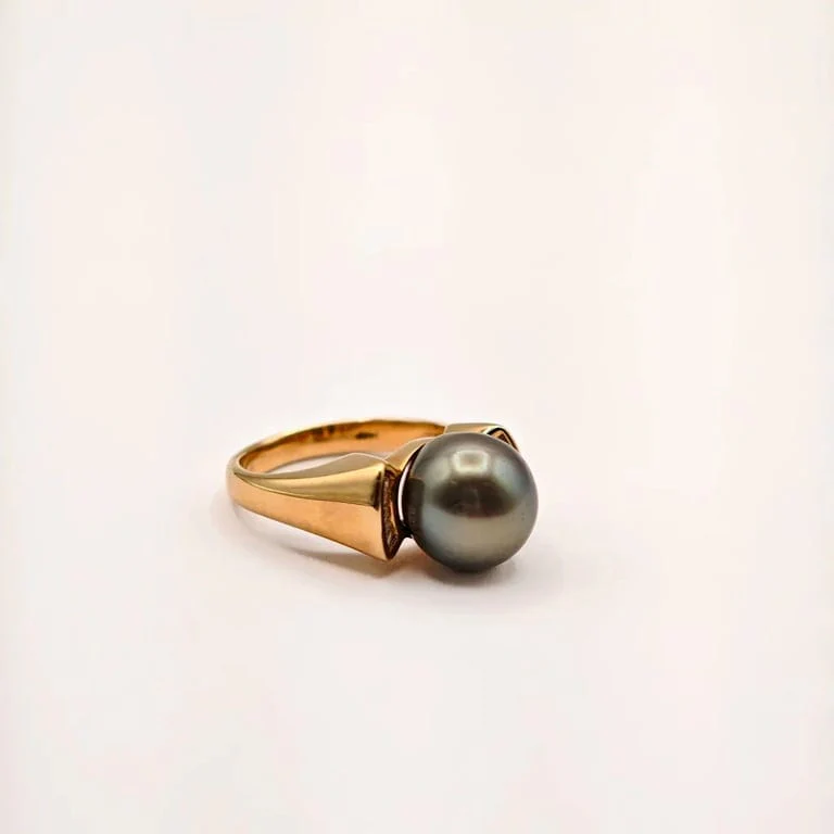 Yellow gold ring, pearl and diamond - Image 4