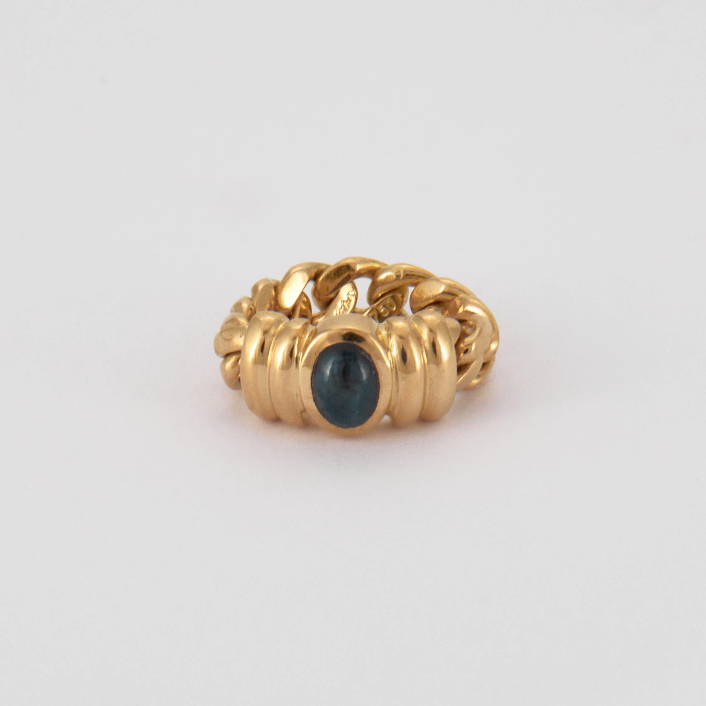 Chain ring in yellow gold & sapphire