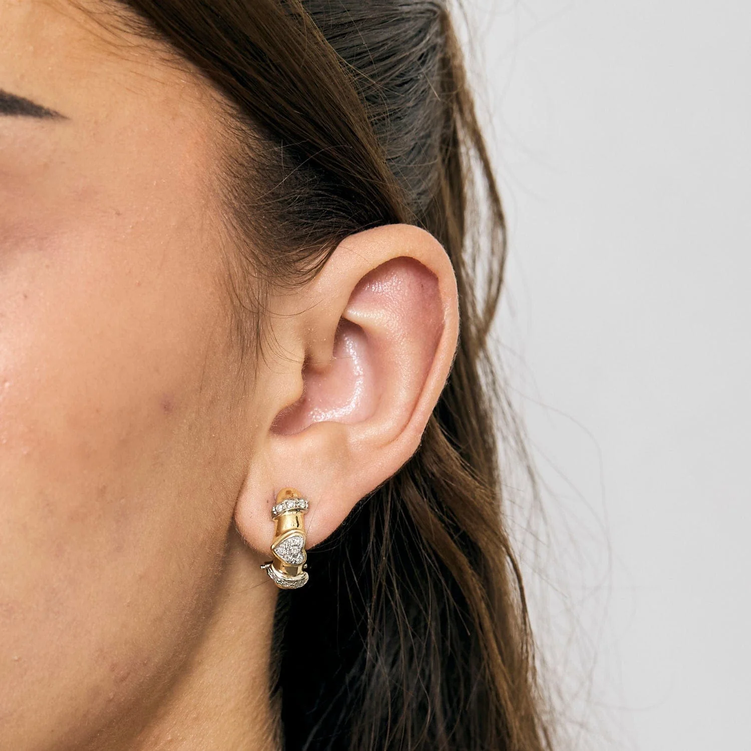Heart earring in yellow gold, white gold and diamonds - Image 4
