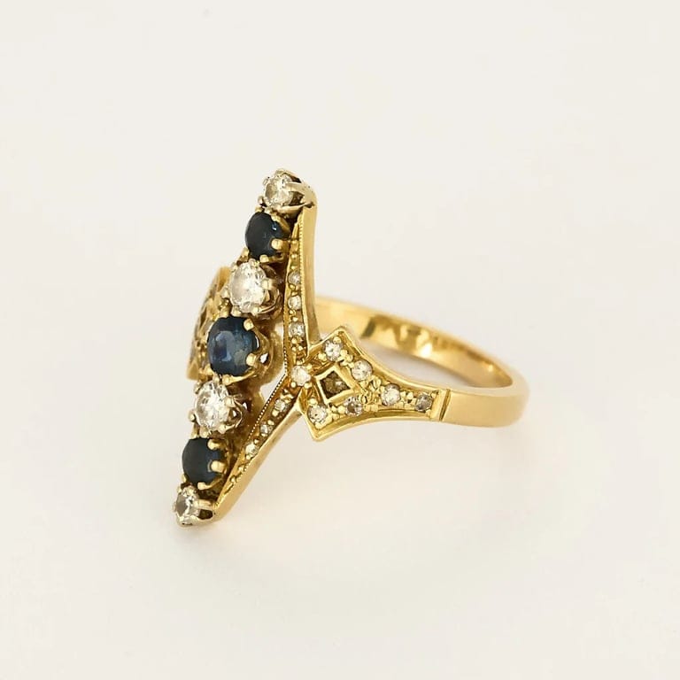 Prestige ring in yellow gold, sapphires, diamonds  - Image 3