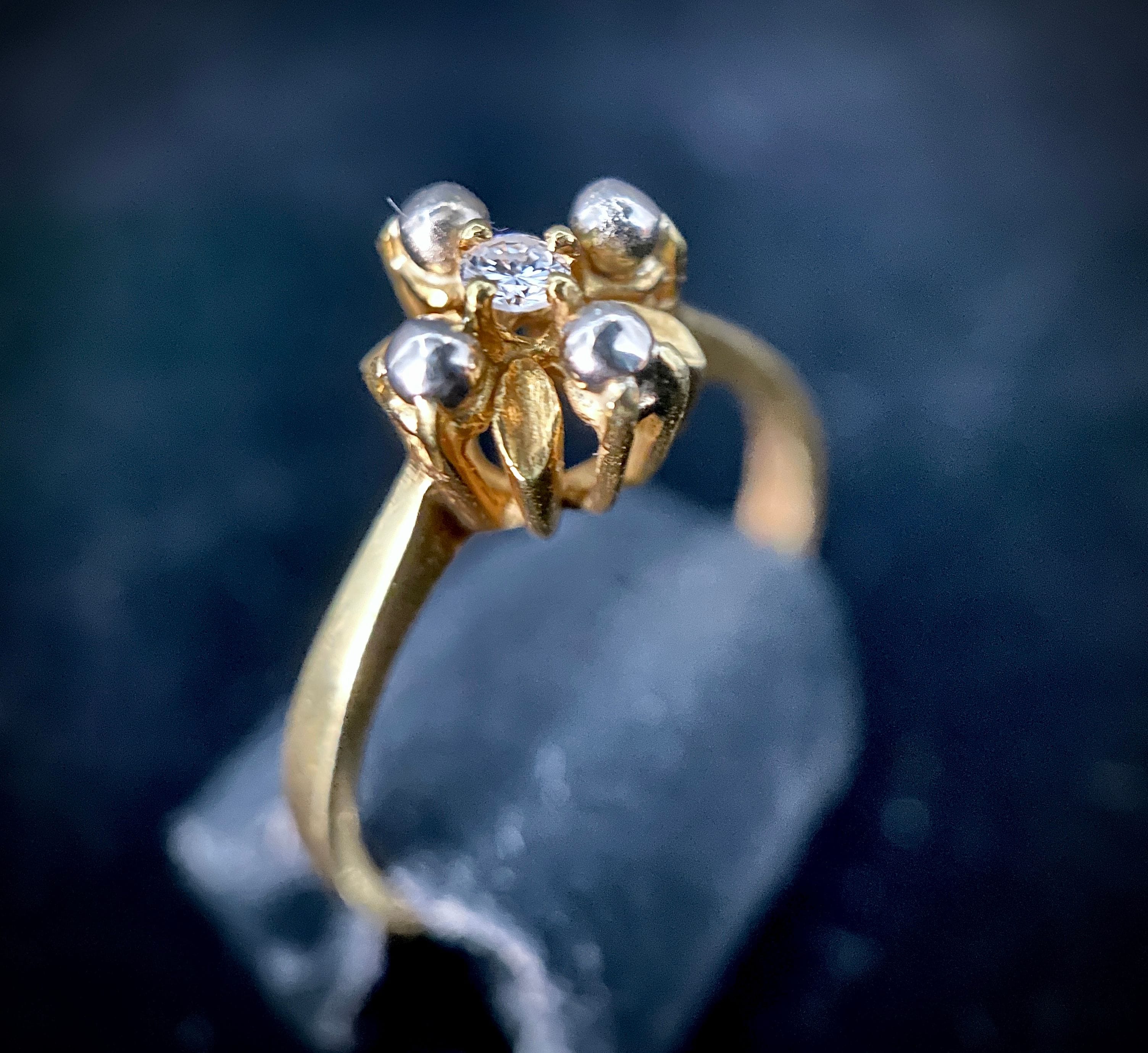Art Nouveau ring in yellow gold with diamonds - Image 3