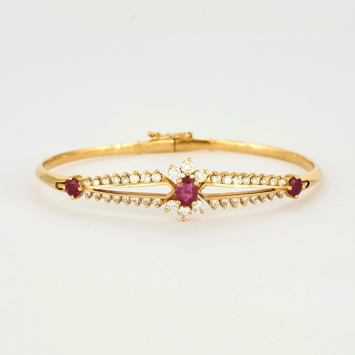 Yellow gold ruby diamond bangle bracelet - Image 2
